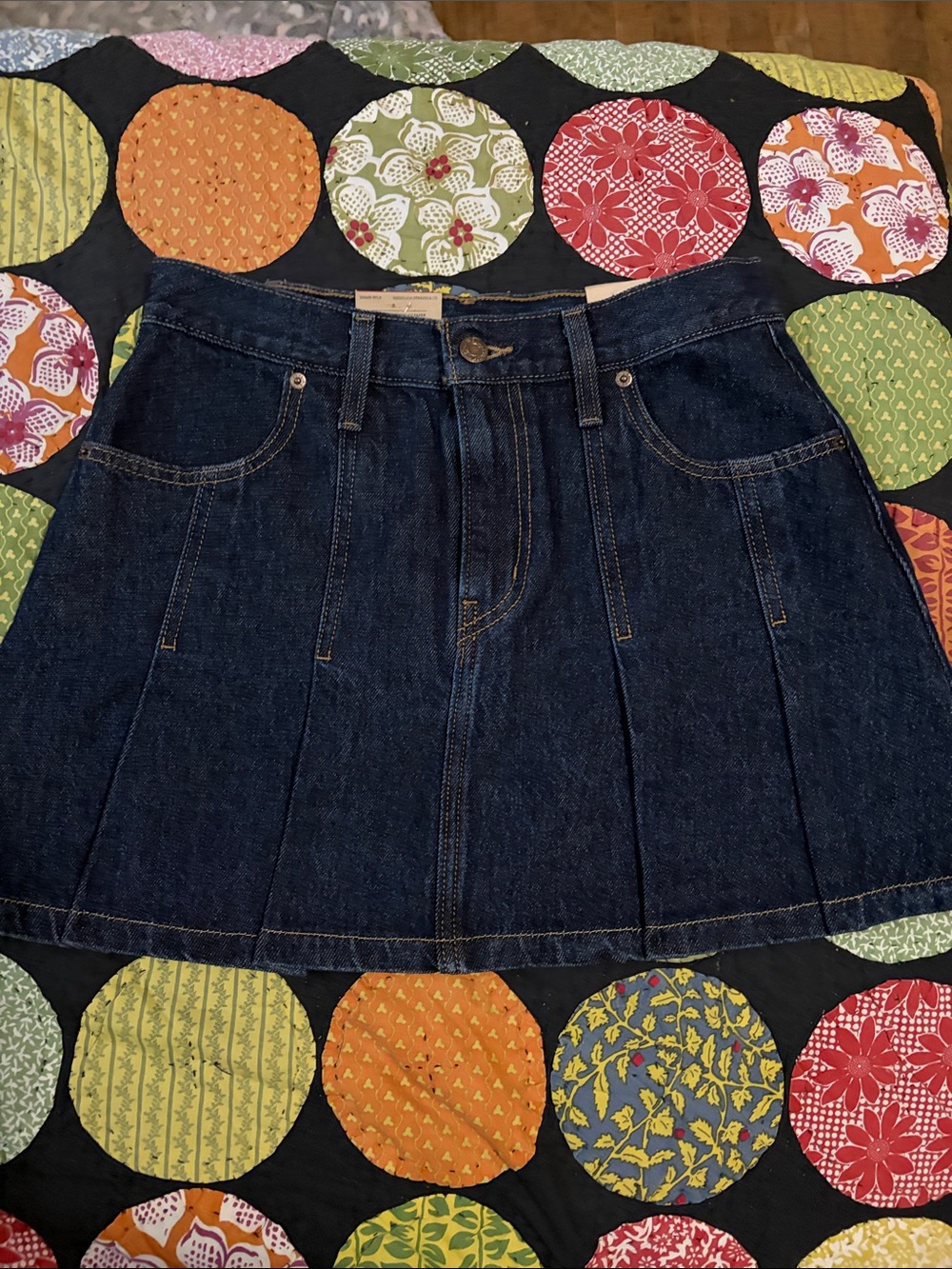 Levi's Dark Blue Denim A-Line Pleated Skirt